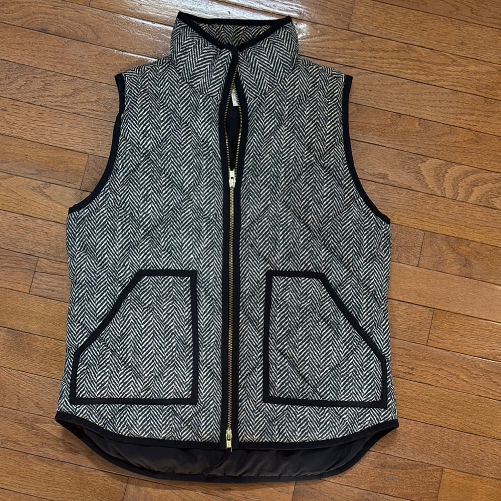 J. Crew Black and White Herringbone Down Vest
